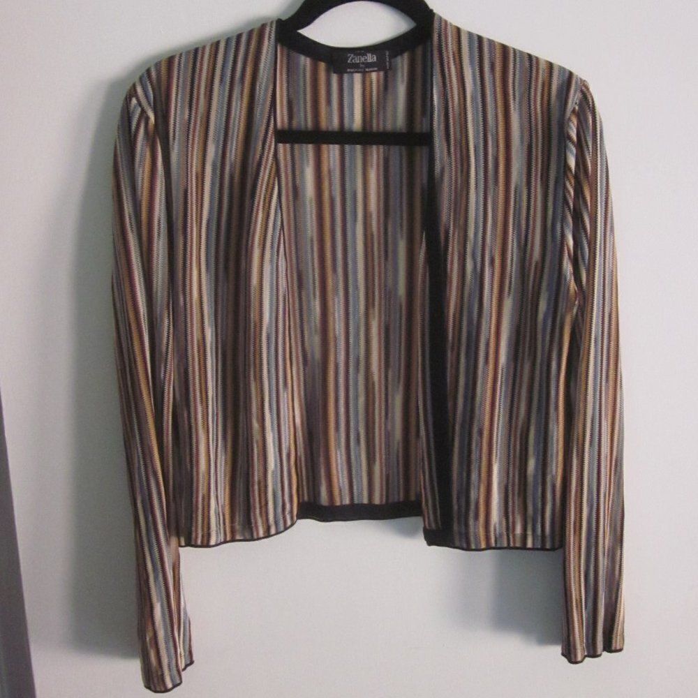 Zanella Size XL Italian Striped Knit Open Front Crop Cardigan Sweater 42" Bust